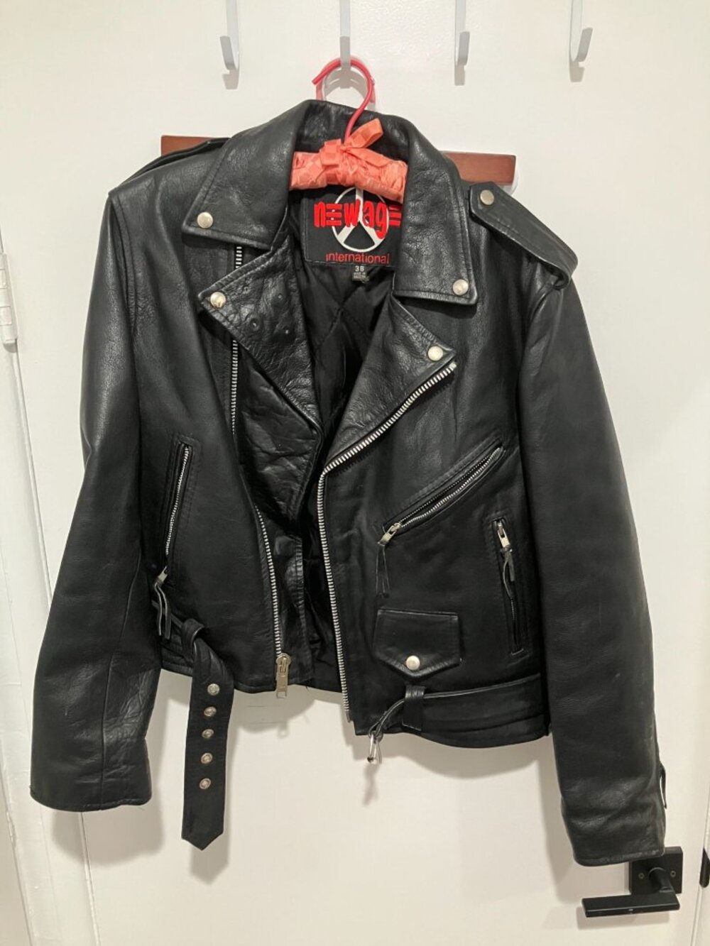 New Age International Women's Vintage Leather Biker Jacket, Black, Size 38, Punk